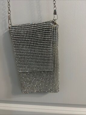 Silver Crystal Mesh Crossbody Bag